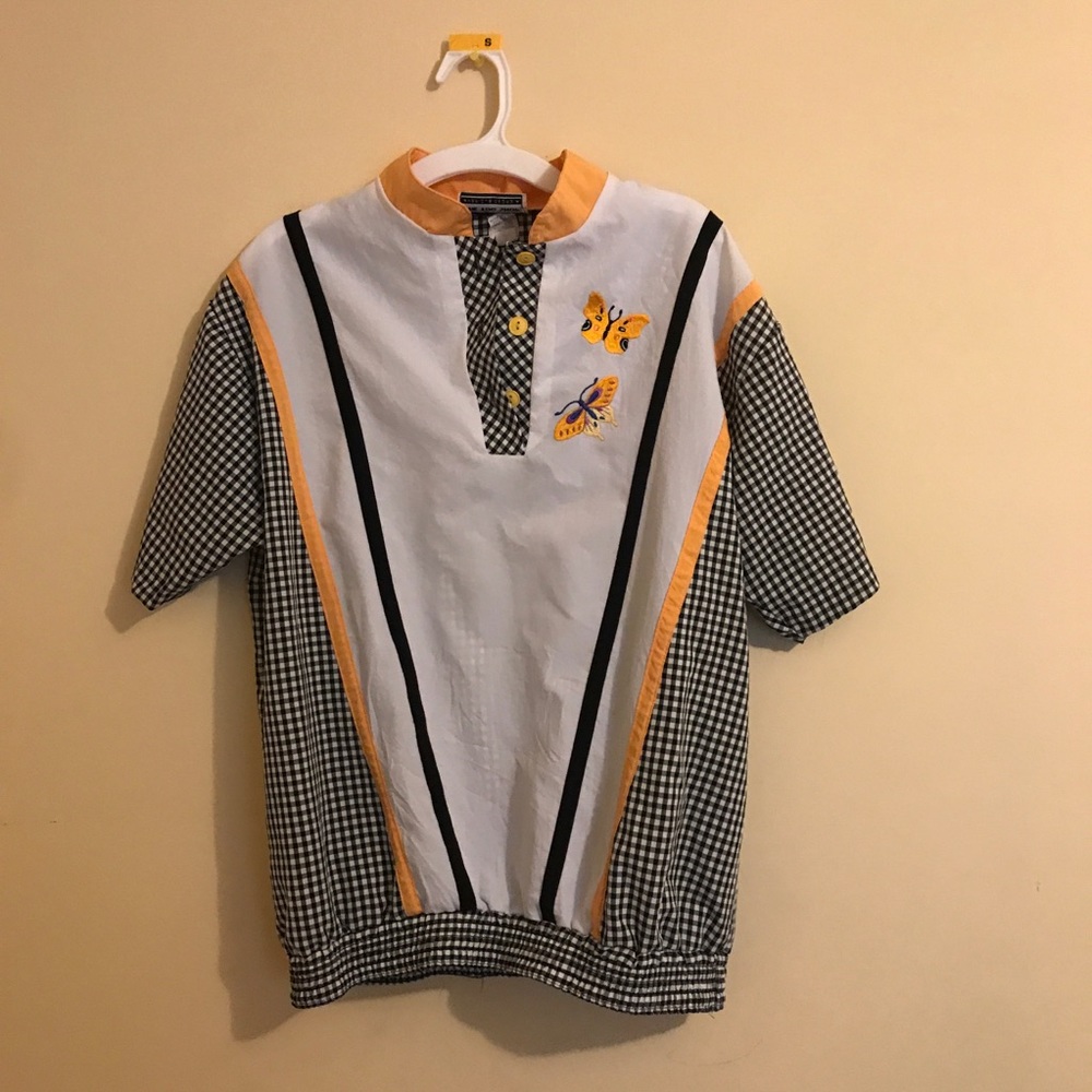 checkered yellow butterfly top